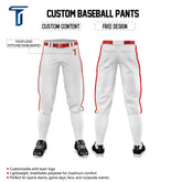 Custom White Red Side-Stripe Stretch Practice Knickers Baseball Pants
